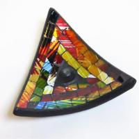 香立て モザイクガラス 三角形 インセンスホルダー 綺麗 ガラス アソートカラー