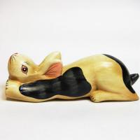 ウサギ オブジェ 木彫り 置物 インドネシア 寝そべりウサギ Mサイズ